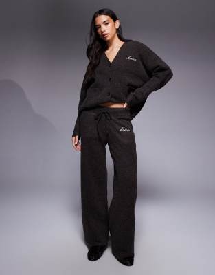 Kaiia - Strickhose in Braun mit weitem Bein und Logo-Stickerei, Kombiteil-Brown