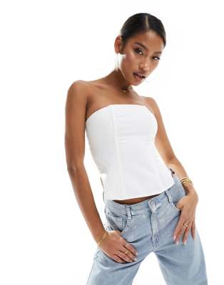 Kaiia Ribbed Bandeau Side Split Top In White