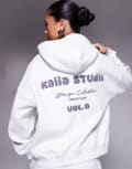 [Kaiia] Kaiia Studio back print oversized hoodie in light grey marl (part of a set) 12 Grey marle