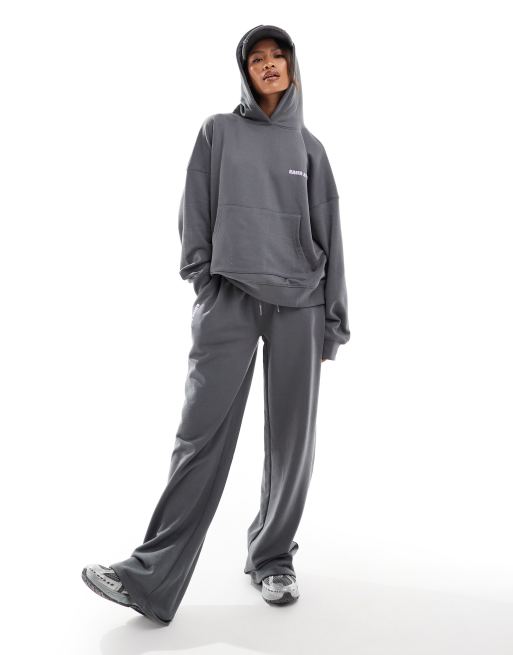 Kaiia studio bubble logo wide leg trackies in washed grey and lilac