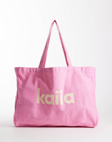 Kaiia Studio – Canvas-Tragetasche in Rosa und Gelb mit Logoprint - view 1