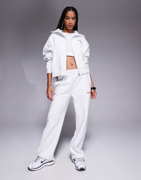 Kaiia Studio cherry back print zip up hoodie and wide leg jogger co-ord in grey marl and red - view 1