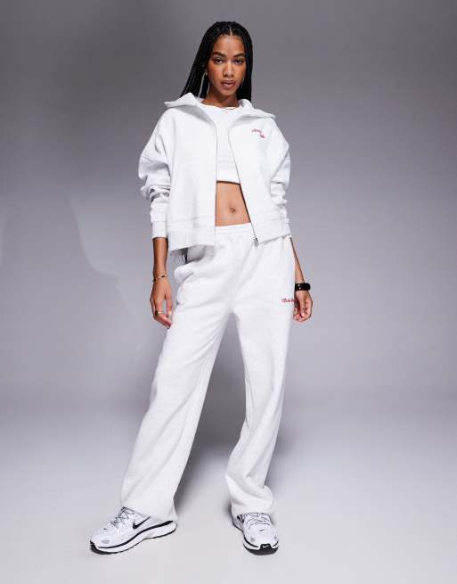 Kaiia Studio cherry back print zip up hoodie and wide leg jogger co-ord in grey marl and red