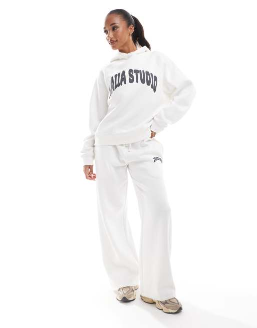Kaiia - Studio - Coordinato écru con T-shirt corta, felpa con cappuccio e joggers con logo