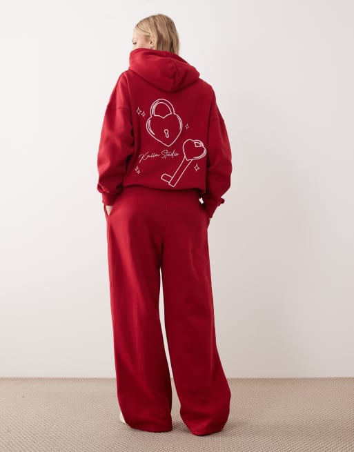 Kaiia Studio cotton rich embroidered logo wide leg sweatpants in