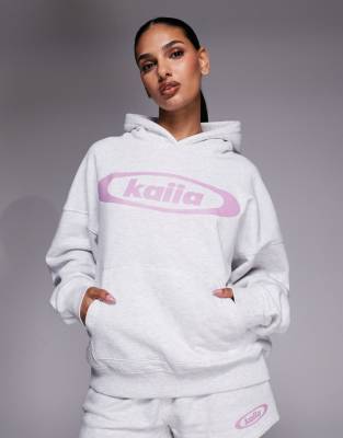 Kaiia Studio Cotton Rich Printed Logo Oversized Hoodie In Multi