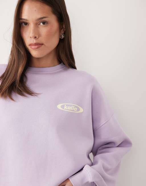 Kaiia Studio cotton rich printed logo oversized sweatshirt in lilac and lemon (part of a set), 3 of 4