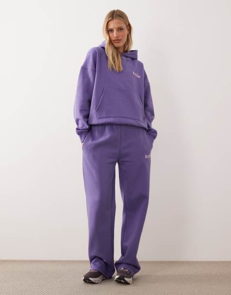 Kaiia Studio cotton rich star logo wide leg sweatpants in purple and lilac - part of a set - view 1