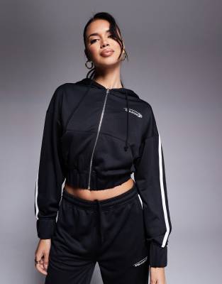 Studio cropped side stripe zip up hoodie in black - part of a set