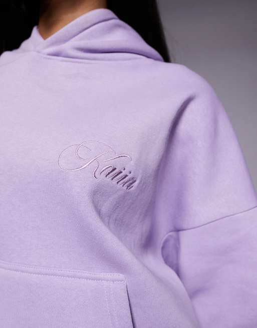 Kaiia Studio embossed logo oversized hoodie co-ord in lilac, 3 of 4