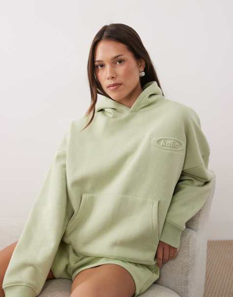 Kaiia studio embossed oversized hoodie co-ord in green - view 1