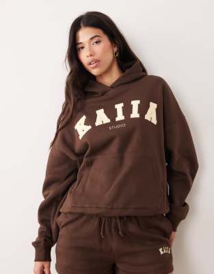 Kaiia Studio Embroidered Logo Oversized Hoodie In Brown
