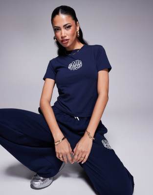 Kaiia Studio High Neck Baby Tee In Navy