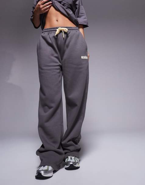 Kaiia - Studio - Joggingbroek met wijde pijpen in donkergrijs en geel, deel van co-ord set - view 1