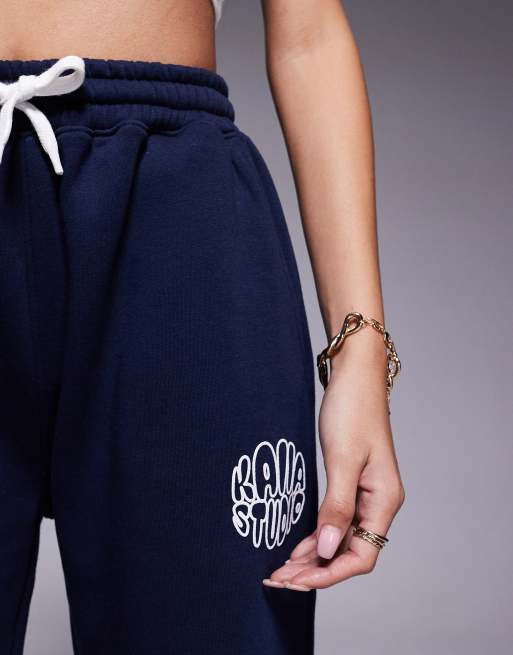Kaiia - Studio - Joggingbroek met wijde pijpen in marineblauw, deel van co-ord set, 4 van 5