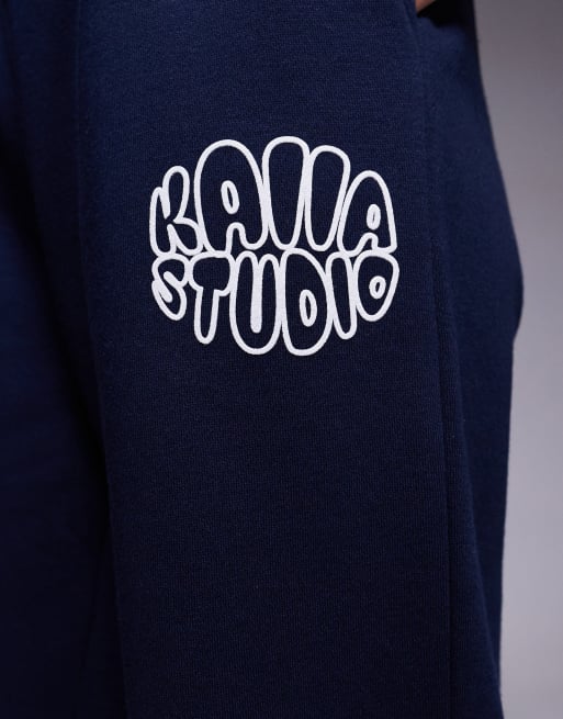 Kaiia - Studio - Joggingbroek met wijde pijpen in marineblauw, deel van co-ord set, 5 van 5