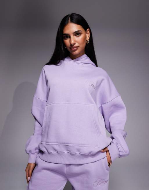 Kaiia – Studio – Liliowy zestaw z dużą zawartością bawełny i tłoczonym logo z tyłu: bluza oversize z kapturem i joggersy, 3 z 3