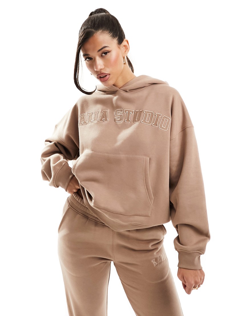 Kaiia studio logo oversized hoodie co-ord in caramel-Neutral