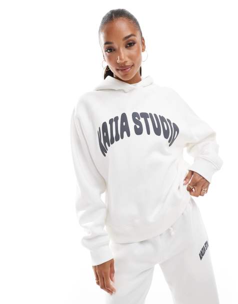 Kaiia Studio logo oversized hoodie co-ord in ecru - view 1