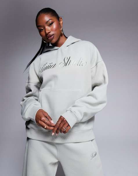 Kaiia Studio logo oversized hoodie co-ord in matcha green - view 1