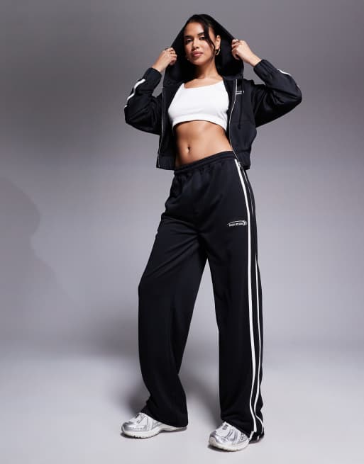 Kaiia Studio logo side stripe wide leg trackies in black (part of a set)