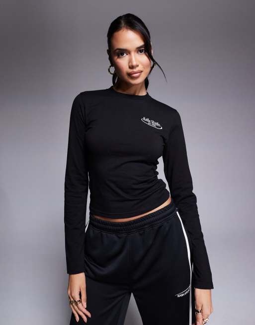 Kaiia Studio long sleeve crop top in black (part of a set)