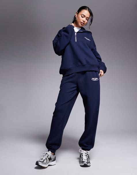 Kaiia studio longline baby tee, hoodie and joggers co-ord in navy and cream - view 1