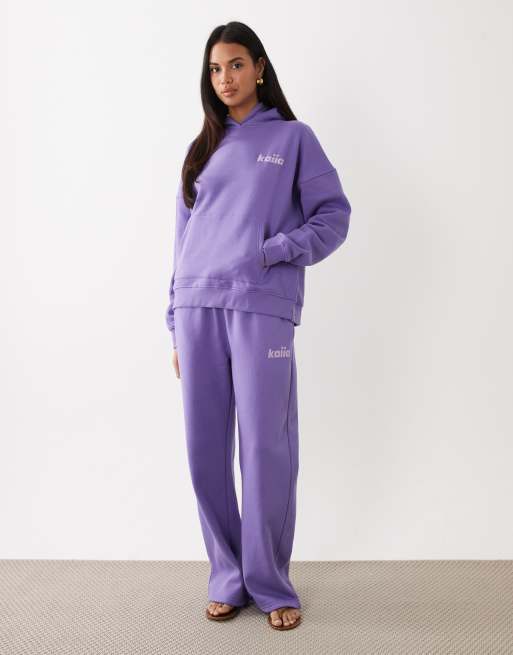 Kaiia Studio – Oversize-Kapuzenpullover in Lila und Flieder mit hohem Baumwollanteil und Stern-Logo, Kombiteil, 3 von 5