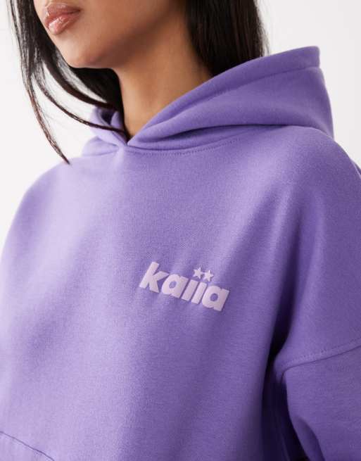Kaiia Studio – Oversize-Kapuzenpullover in Lila und Flieder mit hohem Baumwollanteil und Stern-Logo, Kombiteil, 4 von 5