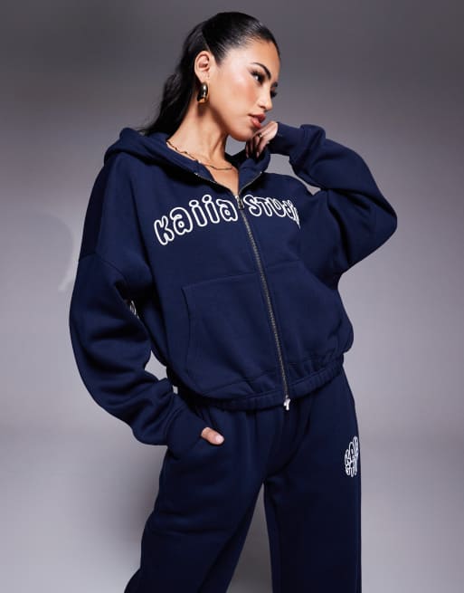 Kaiia Studio oversized bubble logo back print zip through hoodie in navy - part of a set