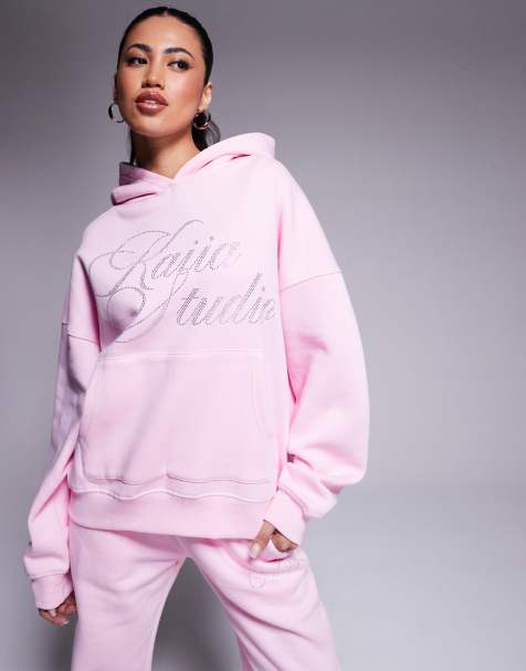 Kaiia - Studio - Oversized hoodie met siersteentjes in roze, deel van co-ord set - view 1
