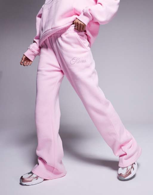 Kaiia - Studio - Pantalon de jogging d'ensemble large en coton mélangé avec logo - Rose  , 2 de 5