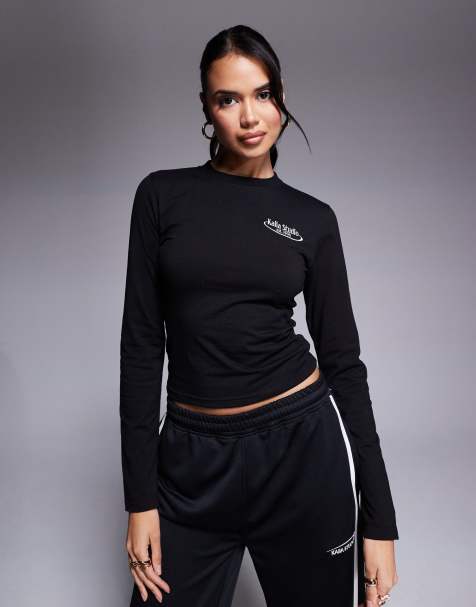 Kaiia - Studio - Running Club - Crop top met lange mouwen in zwart, deel van co-ord set - view 1