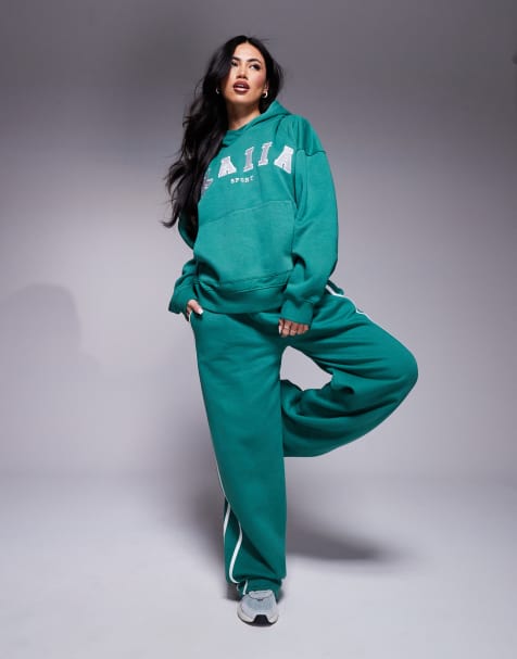 Kaiia - Studio Running Club - T-shirt, felpa con cappuccio e joggers verdi e crema - view 1