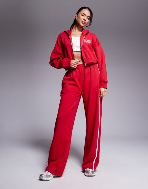 Kaiia studio running club zip up hoodie and joggers co-ord in red - view 1