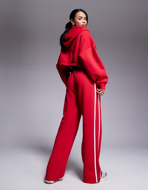 Kaiia studio side stripe wide leg sweatpants in red - part of a set