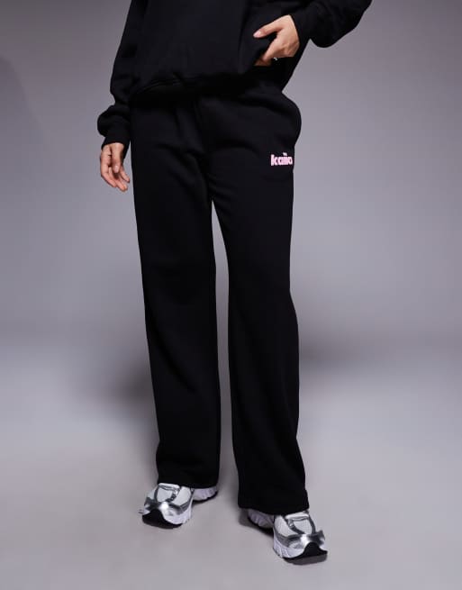 Kaiia Studio star logo wide leg trackies in black and pink (Part of a set), 5 of 5