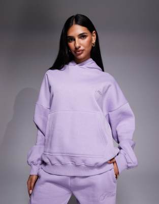 Studio - Sweat à capuche d'ensemble oversize avec logo embossé - Lilas-Violet 32