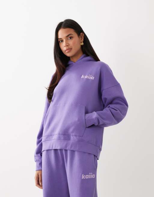 Kaiia - Studio - Sweat à capuche d'ensemble oversize en coton majoritaire avec logo étoile - Violet/lilas, 2 de 5