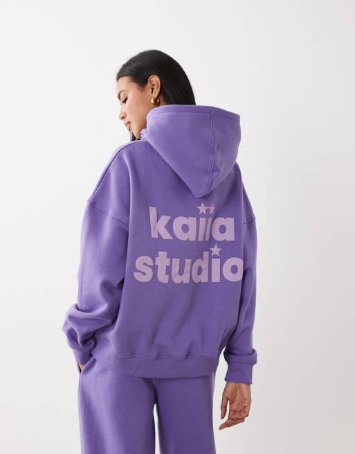 Kaiia - Studio - Sweat à capuche d'ensemble oversize en coton majoritaire avec logo étoile - Violet/lilas, 5 de 5