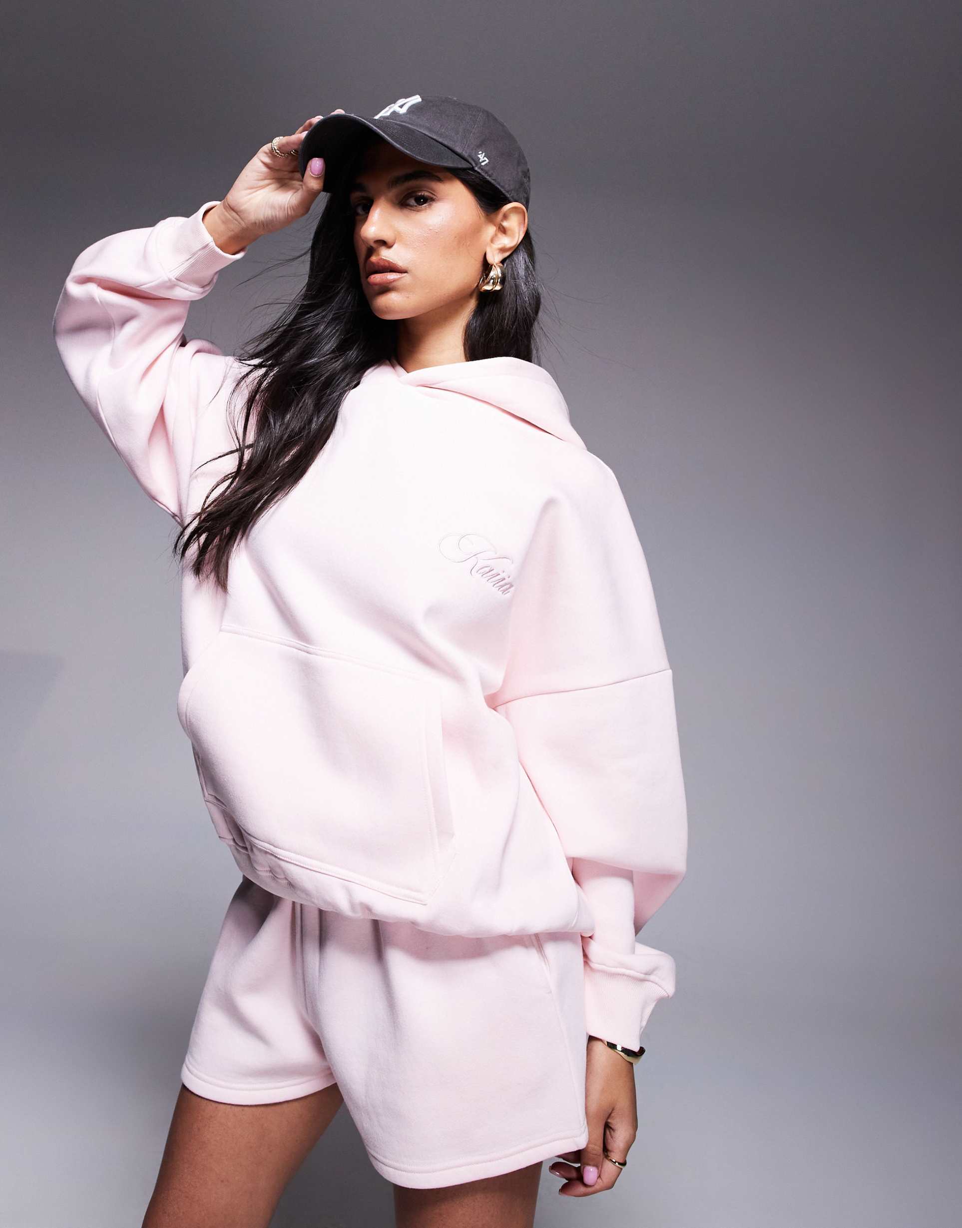 kaiia studio sweatshirt fabric shorts in strawberry pink - part of a set