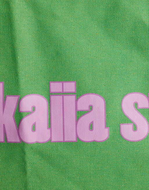 Kaiia - Studio - Tote tas van canvas met logoprint in groen en roze, 4 van 4