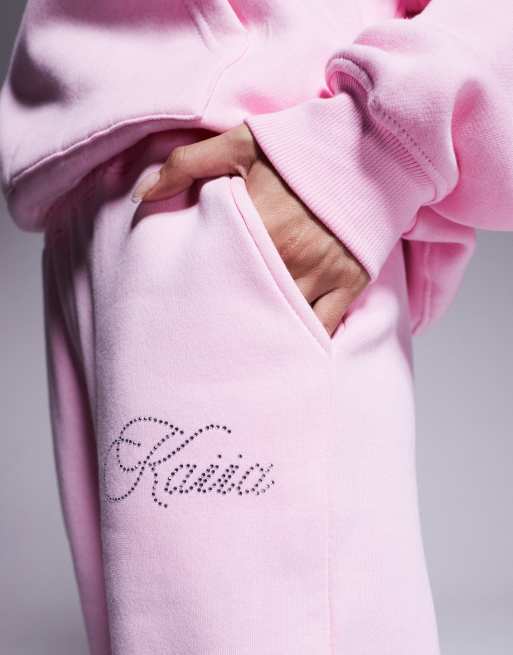 Kaiia Studio – Weit geschnittene Jogginghose aus Baumwollmix in Rosa mit Logo, Kombiteil  , 4 von 5