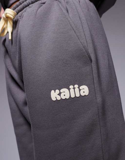 Kaiia Studio wide leg joggers co-ord in dark grey and yellow, 3 of 5