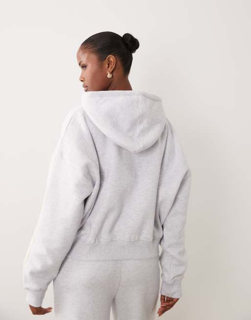 Kaiia - sudadera con capucha oversize con cremallera, raya lateral y alto contenido en algodón en gris jaspeado y limón, conjunto, 4 de 4