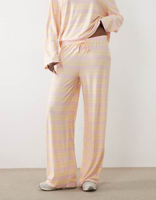Kaiia super soft jersey drawstring pants in pink and lemon stripe (part of a set), 4 of 5