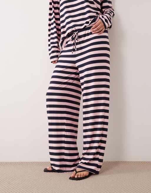 Kaiia super soft jersey drawstring trousers co-ord in navy and pink stripe, 2 of 5