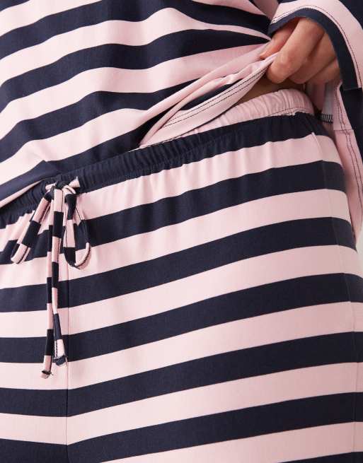 Kaiia super soft jersey drawstring trousers co-ord in navy and pink stripe, 4 of 5