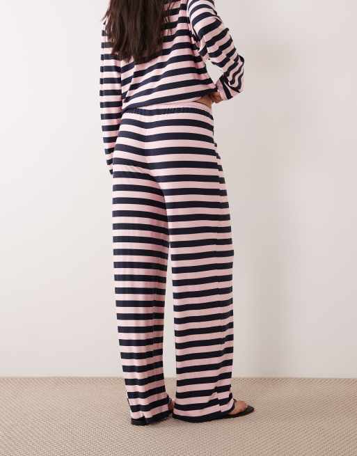 Kaiia super soft jersey drawstring trousers co-ord in navy and pink stripe, 5 of 5