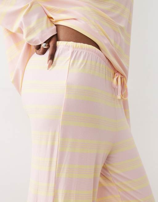 Kaiia – Superweiche, gestreifte Jersey-Hose in Rosa und Zitronengelb mit Kordelzug, Kombiteil, 5 von 5